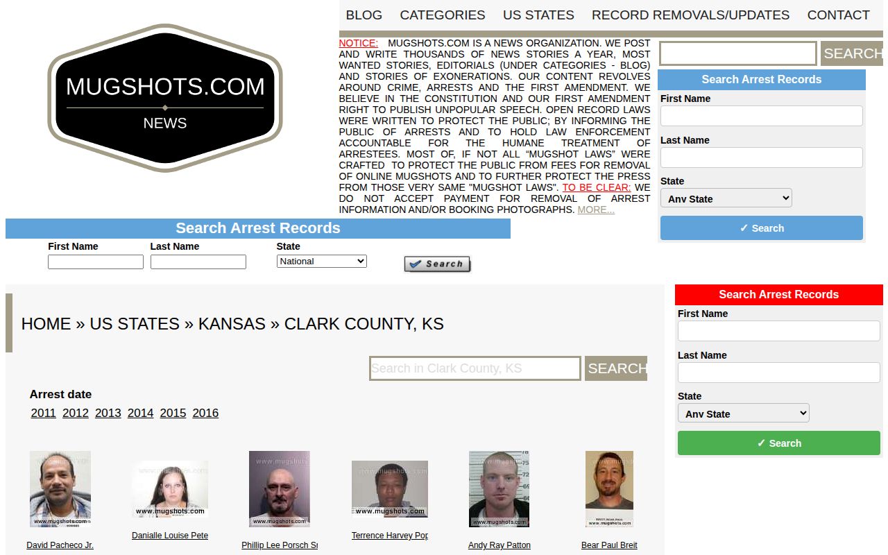 Unofficial Clark County old mugshot archive navigation